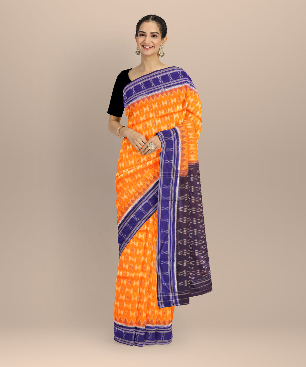 Orange dark blue cotton handloom nuapatna saree