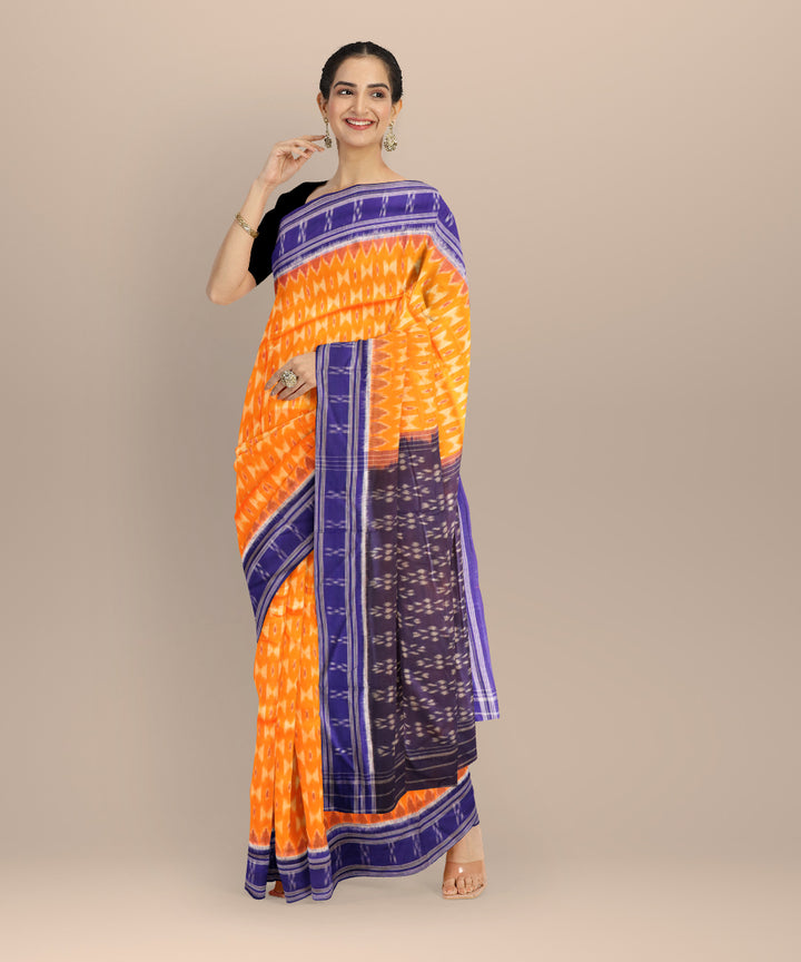 Orange dark blue cotton handloom nuapatna saree