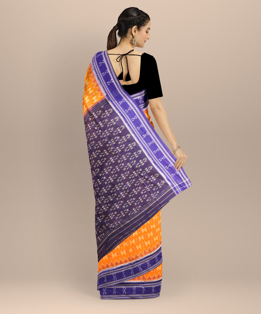 Orange dark blue cotton handloom nuapatna saree