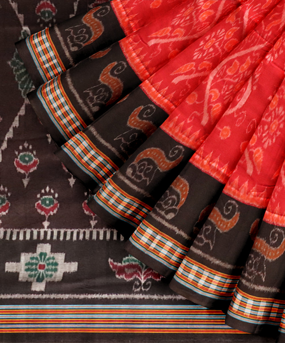 Red black cotton handloom nuapatna saree