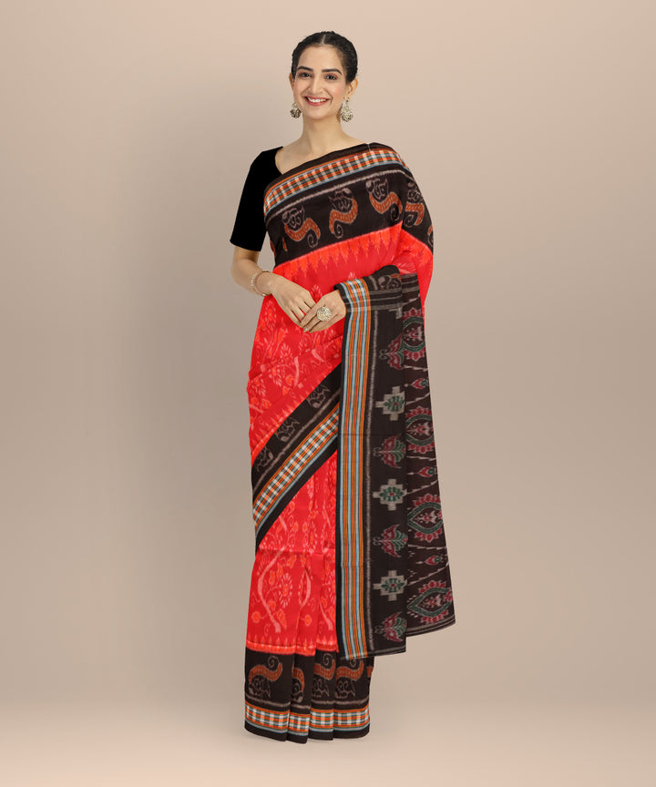 Red black cotton handloom nuapatna saree