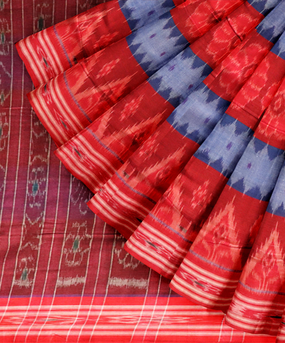 Multicolor dark red cotton handloom nuapatna saree