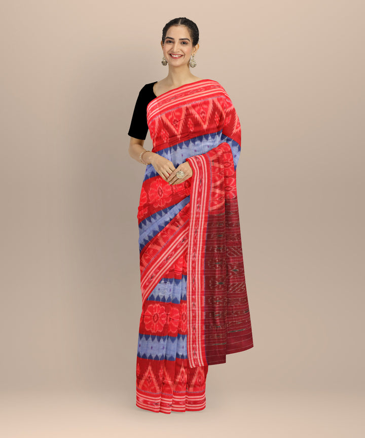 Multicolor dark red cotton handloom nuapatna saree
