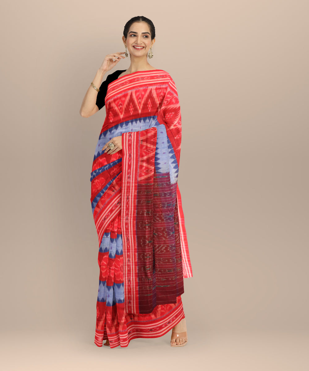 Multicolor dark red cotton handloom nuapatna saree