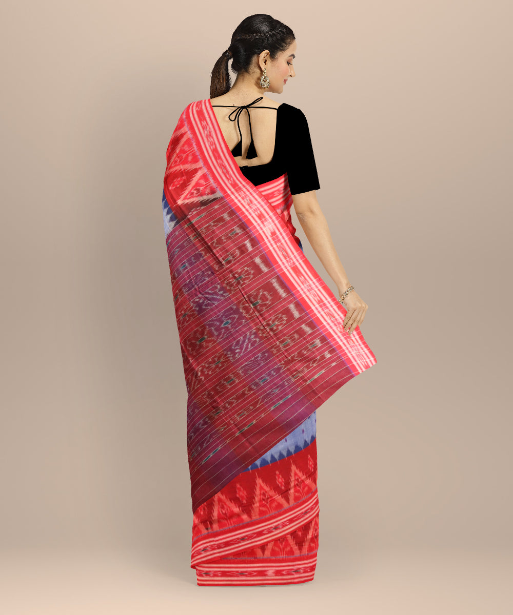 Multicolor dark red cotton handloom nuapatna saree