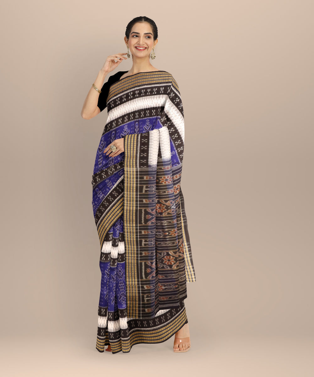 Multicolor black cotton handloom nuapatna saree