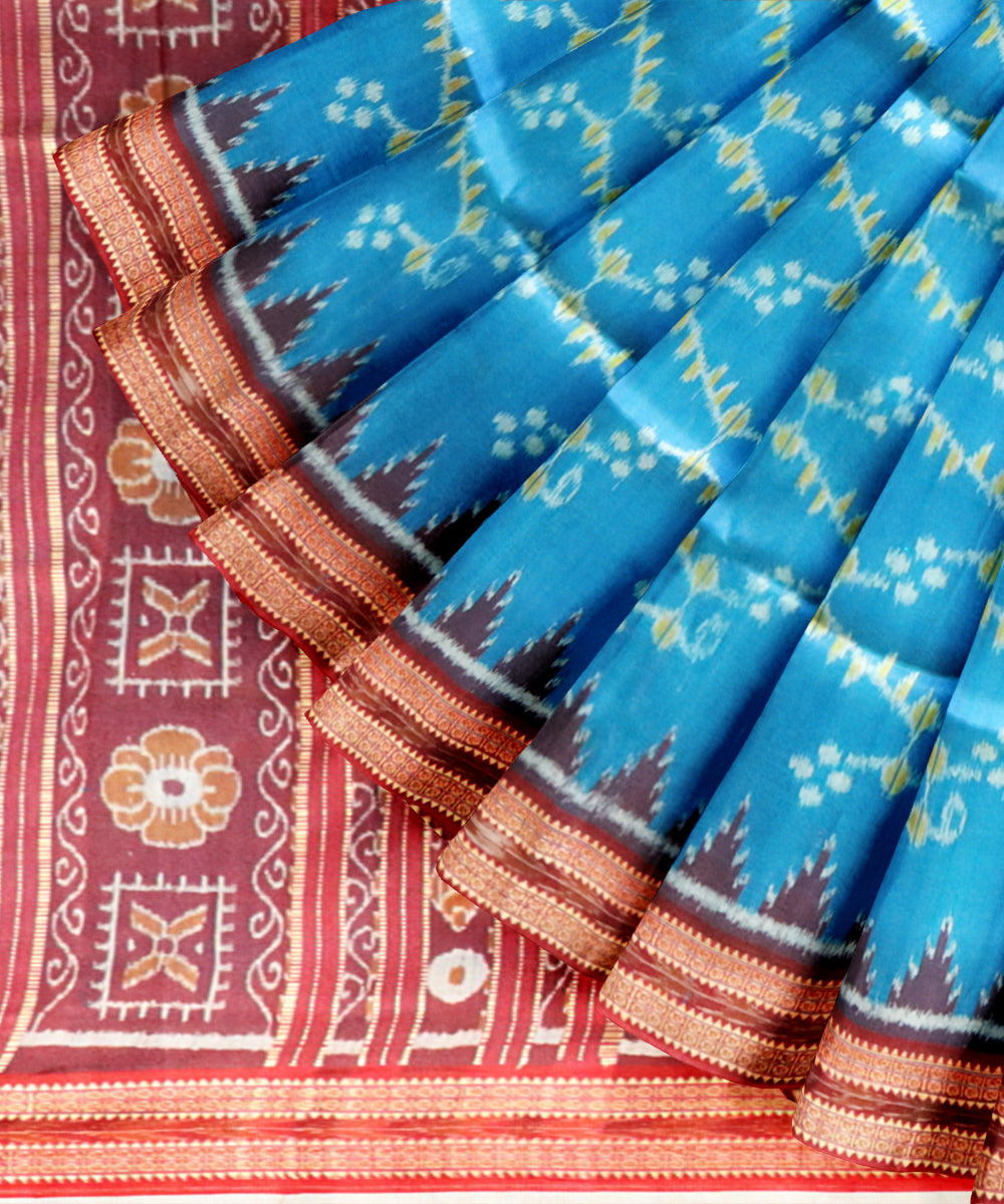 Cyan blue maroon silk handloom nuapatna saree