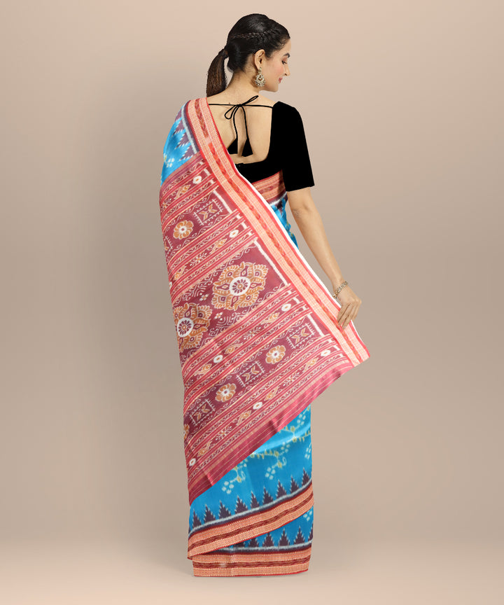 Cyan blue maroon silk handloom nuapatna saree