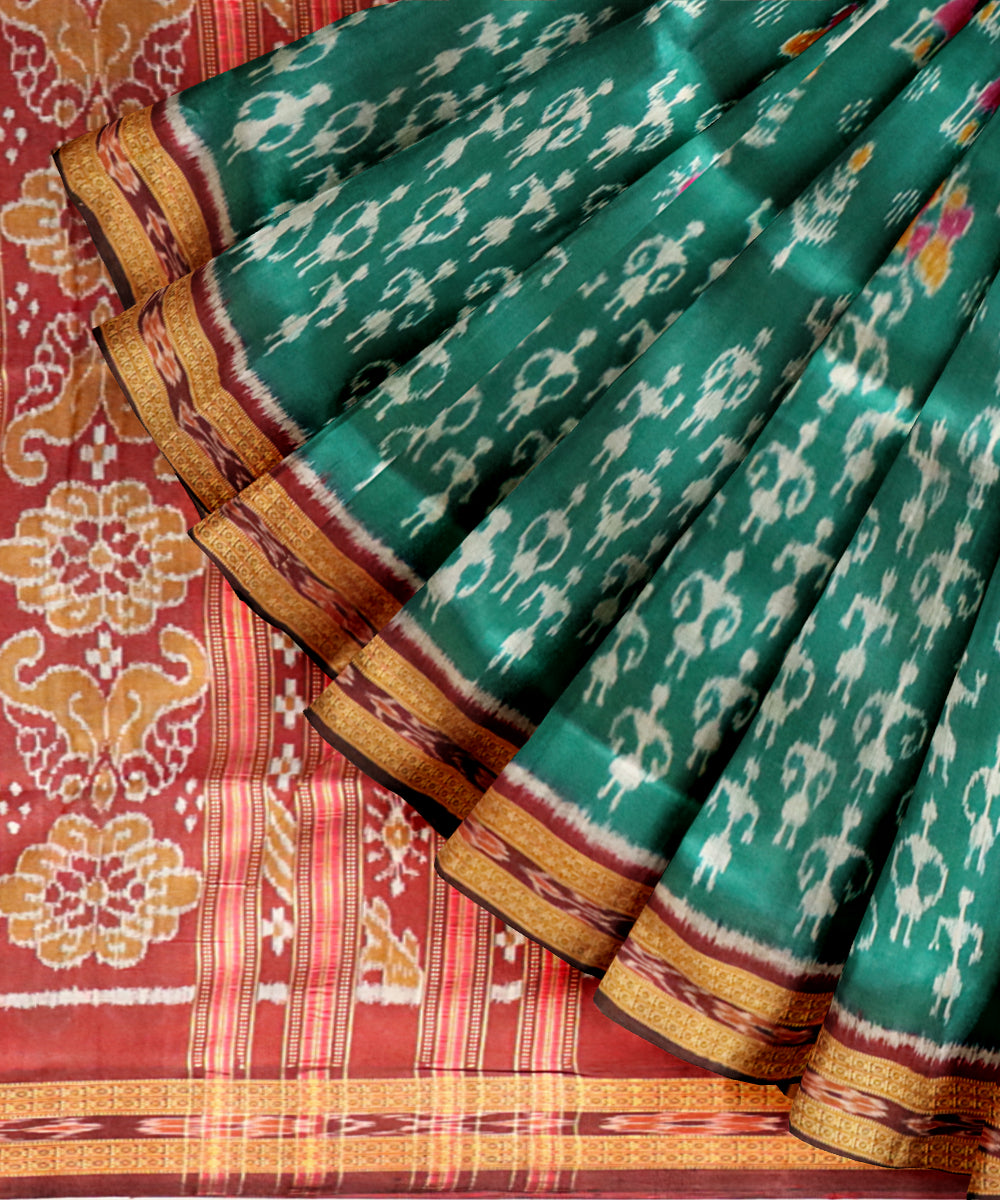 Dark green black bean silk handloom khandua saree