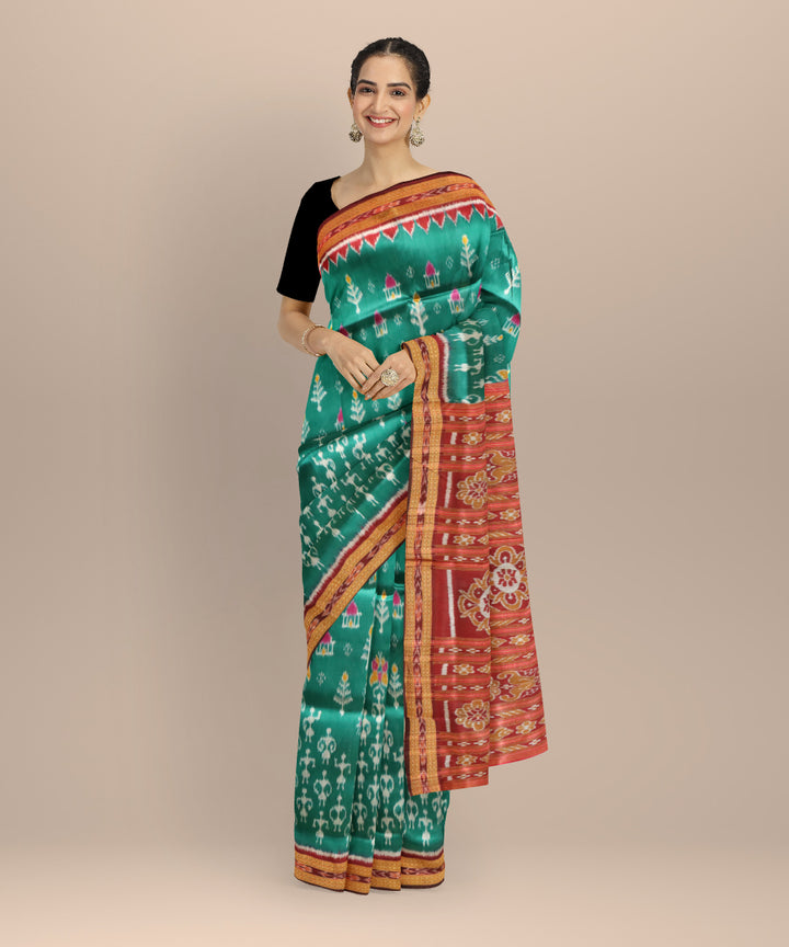 Dark green black bean silk handloom khandua saree