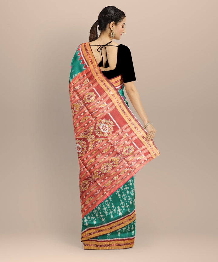 Dark green black bean silk handloom khandua saree