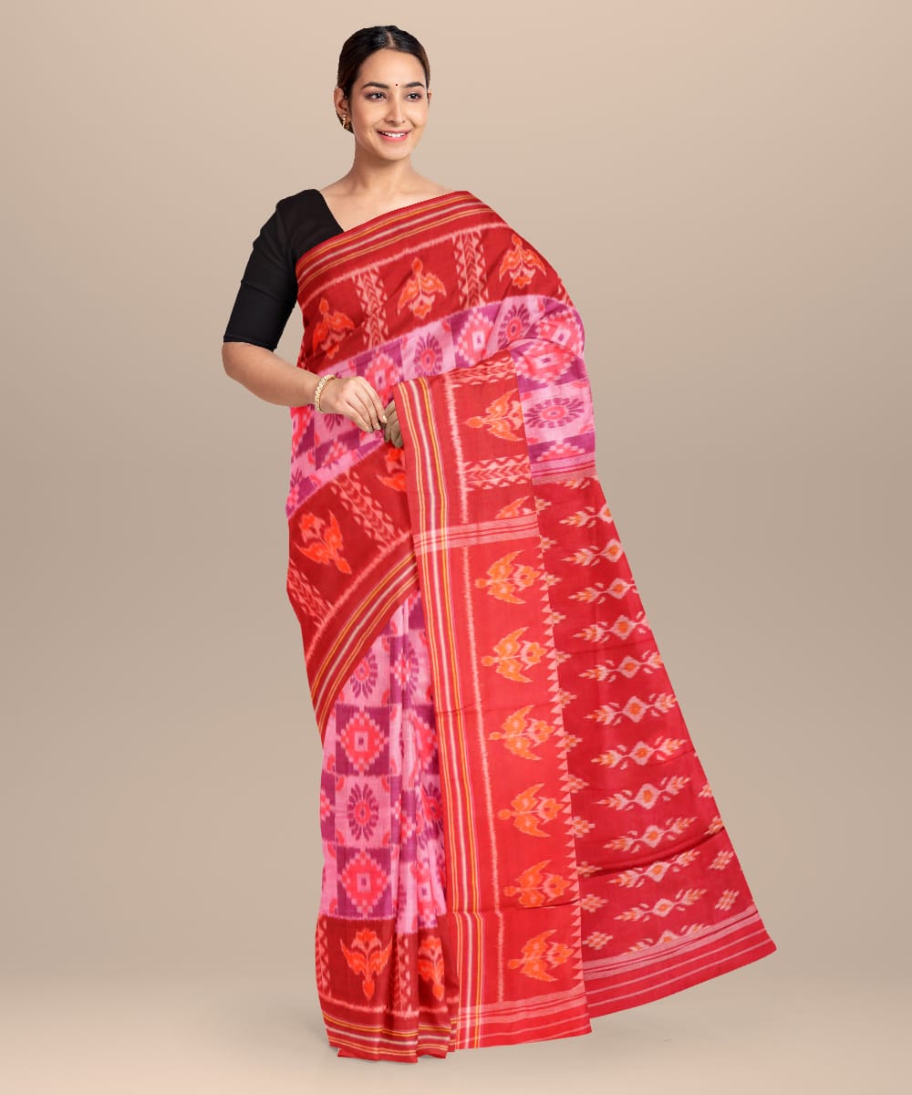 Fandango english lavender falu red cotton handloom nuapatna saree