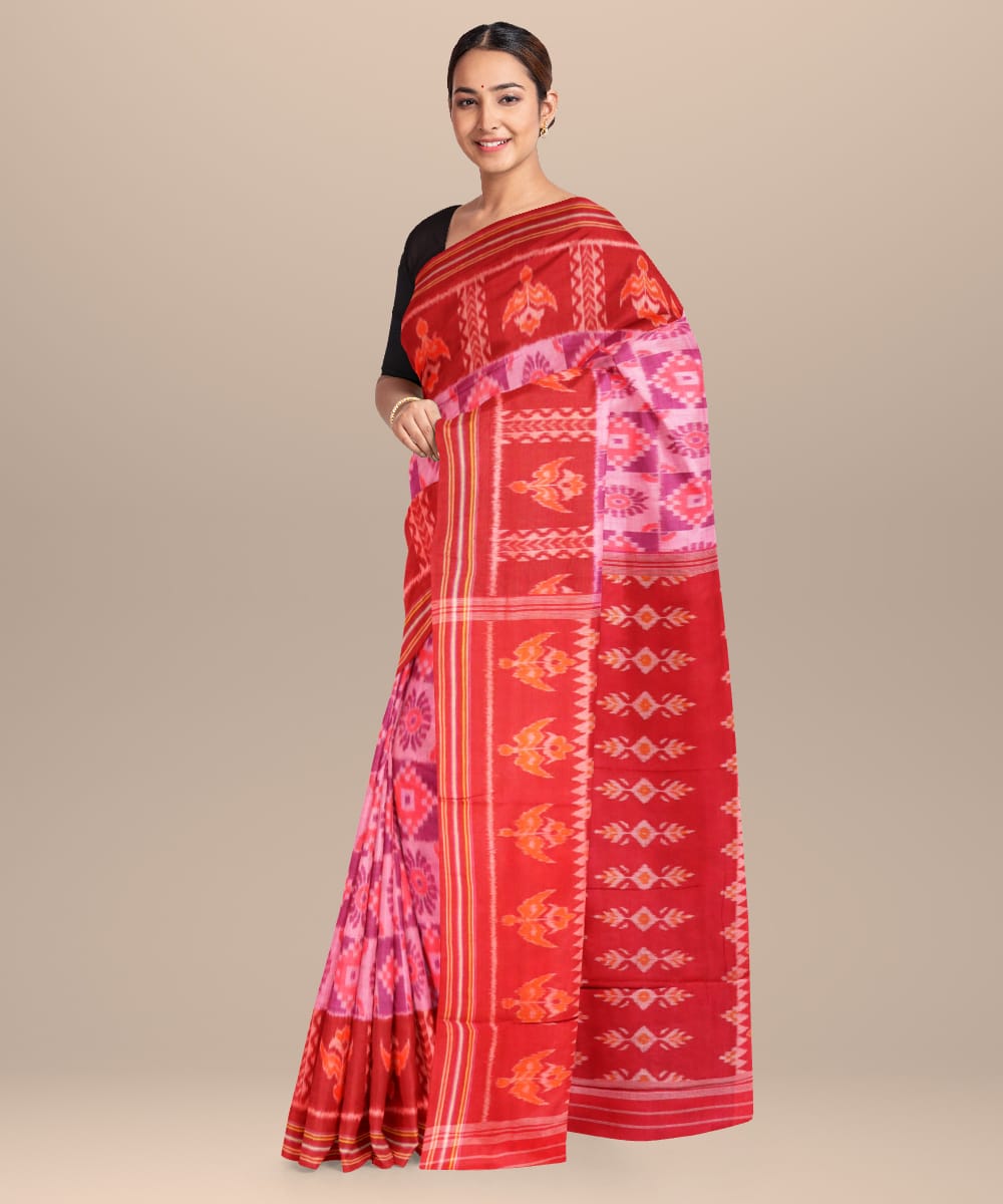 Fandango english lavender falu red cotton handloom nuapatna saree