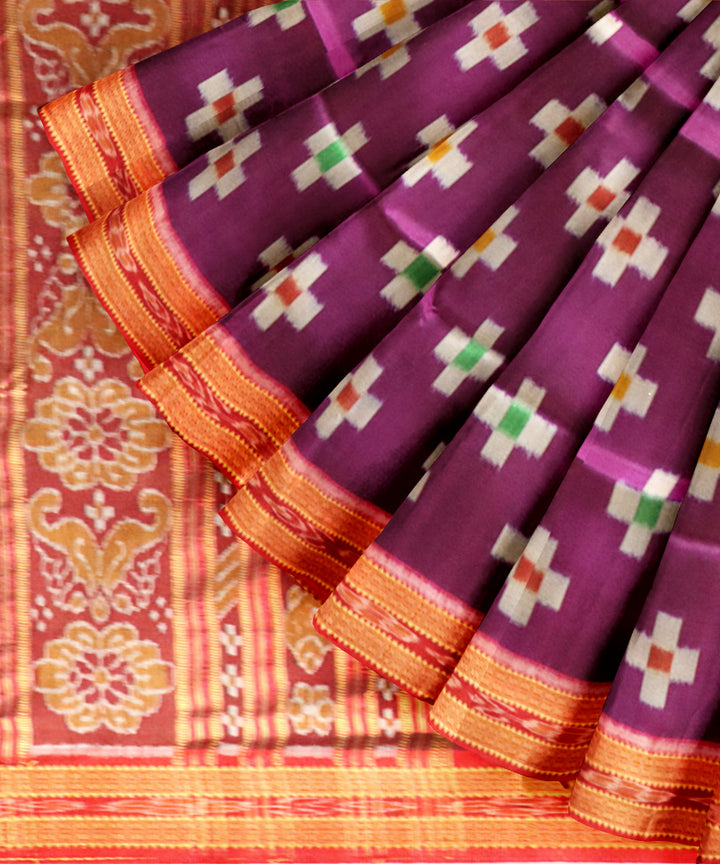Purple dark red silk handloom khandua saree