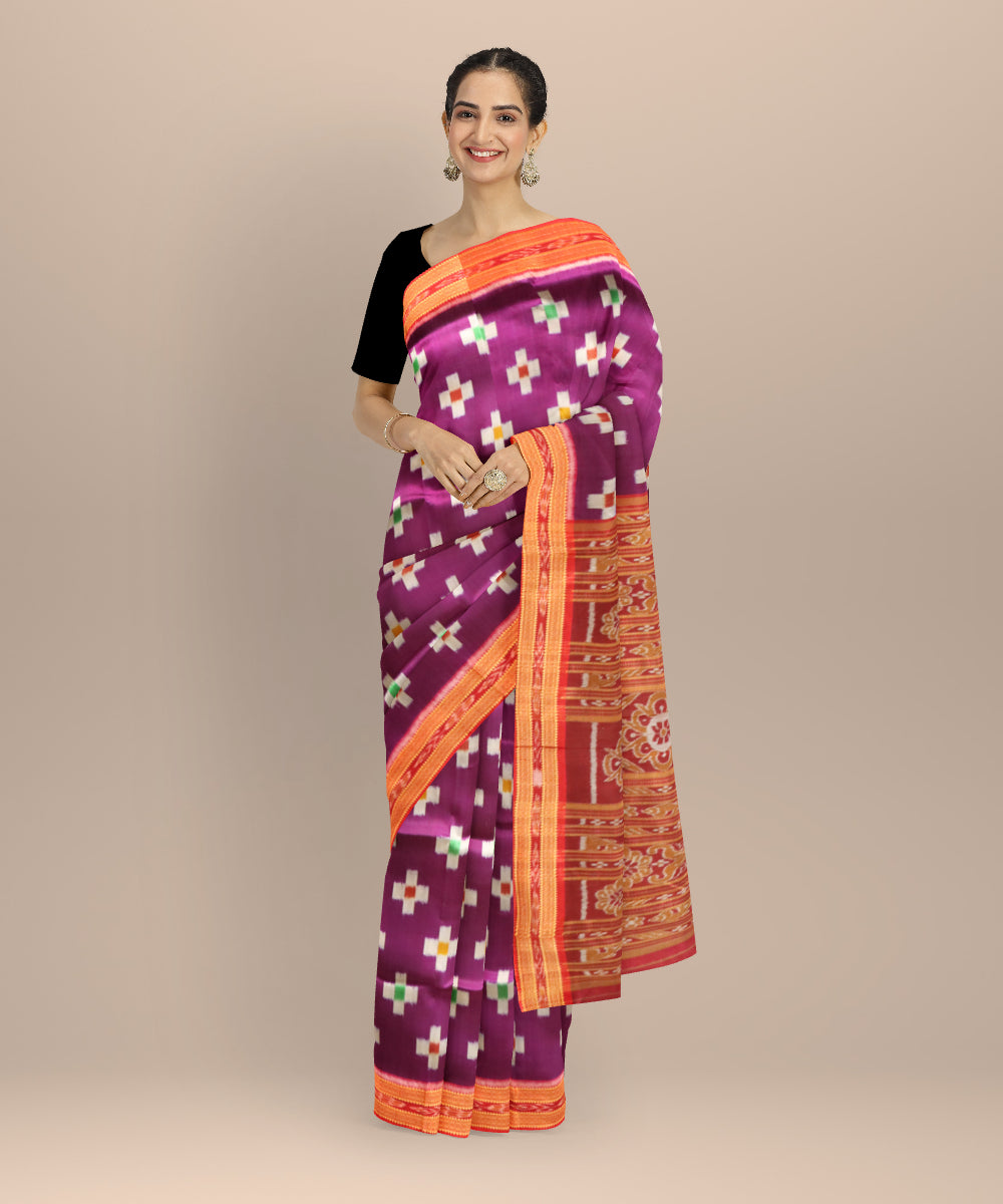 Purple dark red silk handloom khandua saree