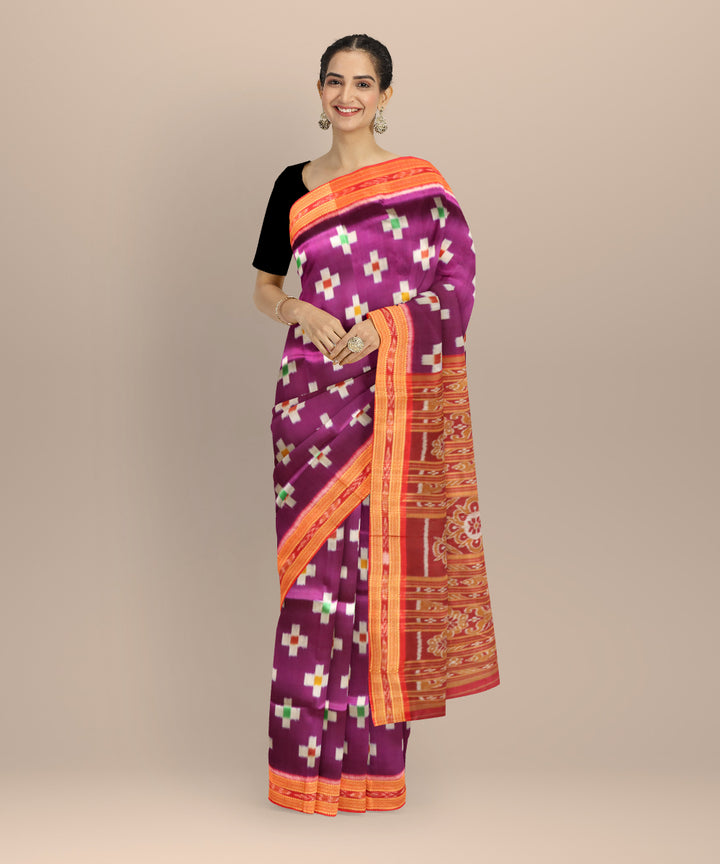 Purple dark red silk handloom khandua saree