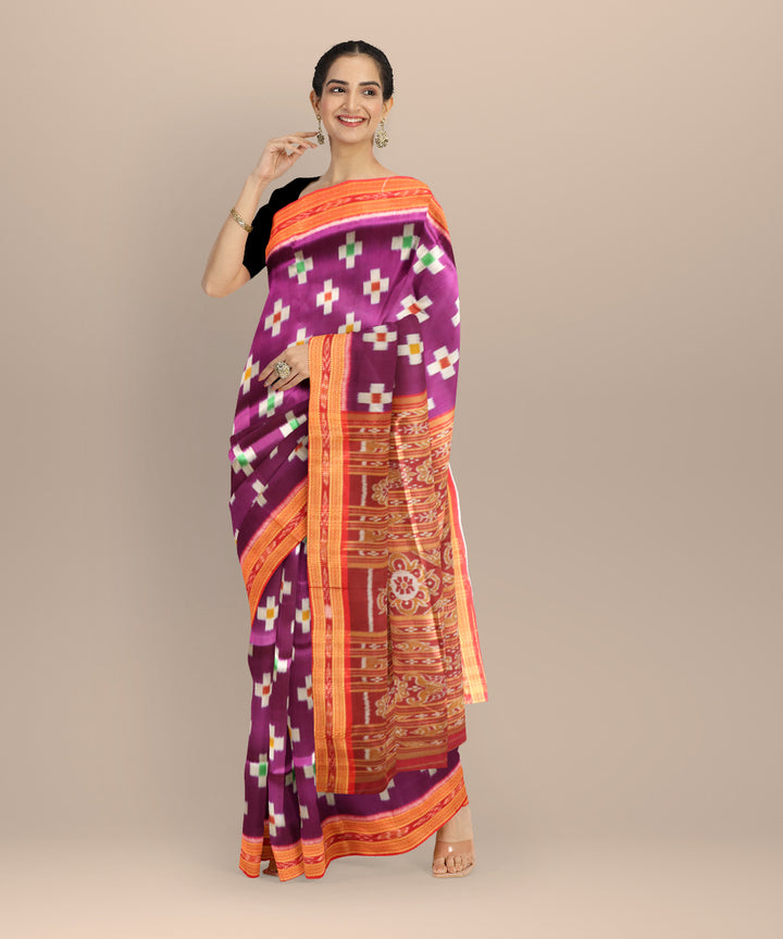 Purple dark red silk handloom khandua saree