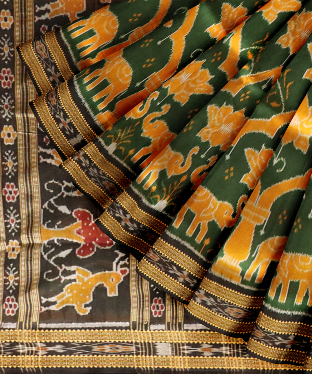 Dark green black handloom khandua silk saree