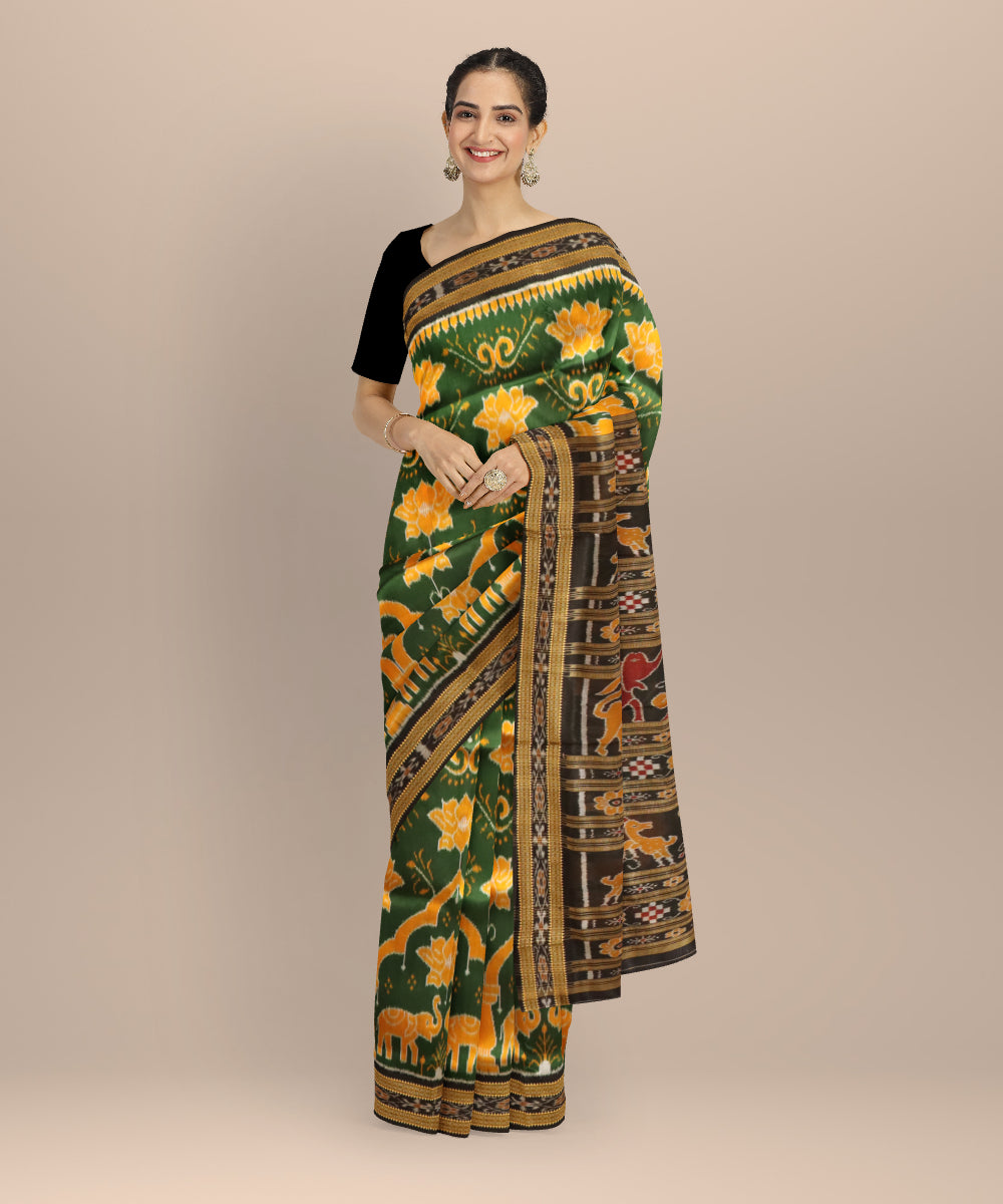 Dark green black handloom khandua silk saree