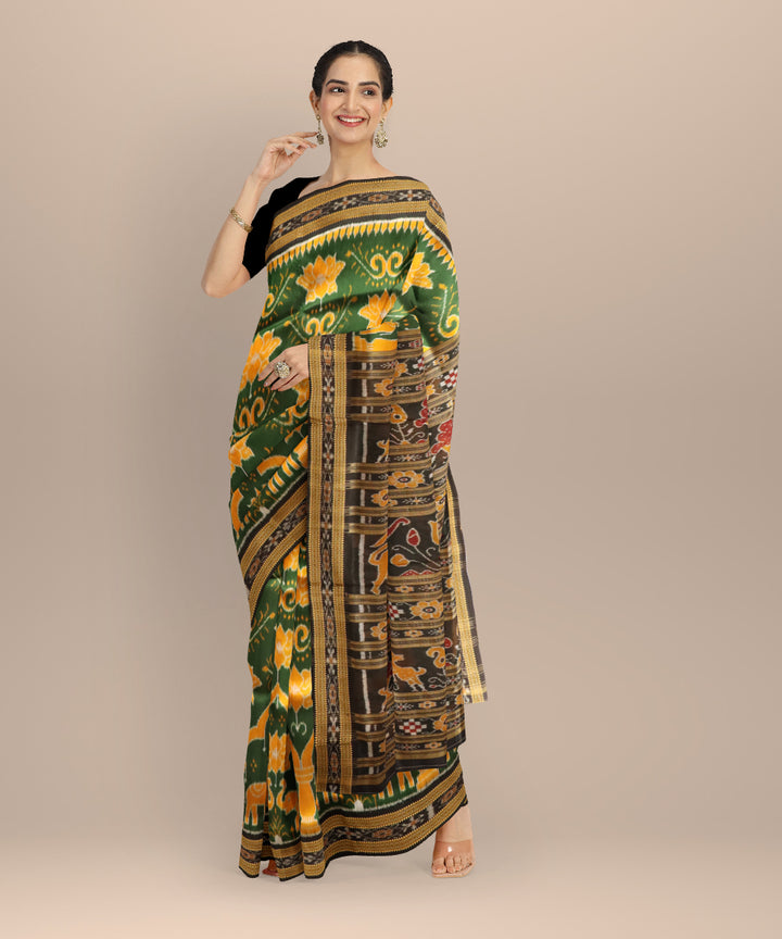 Dark green black handloom khandua silk saree