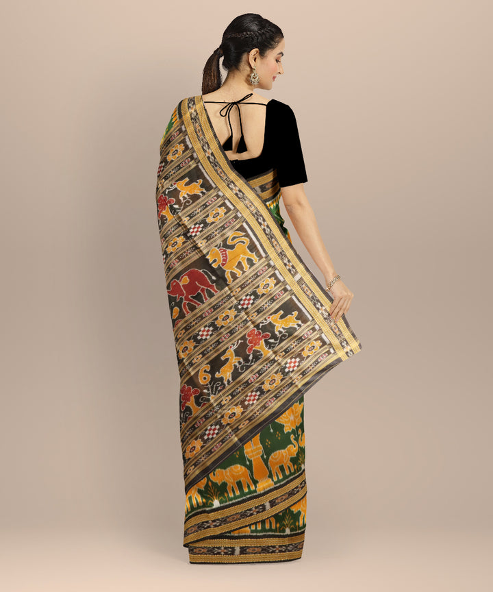 Dark green black handloom khandua silk saree