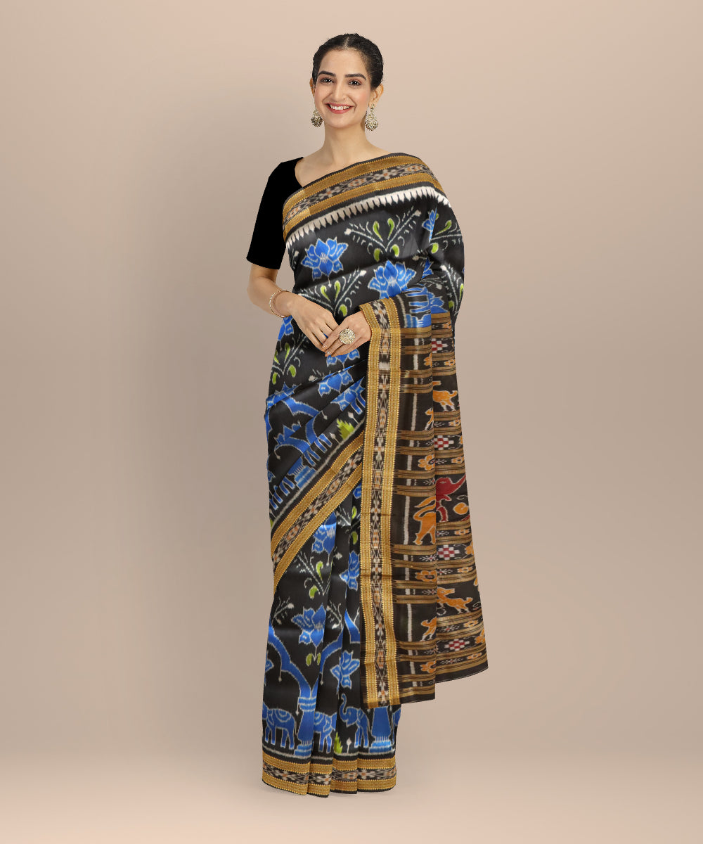 Black black silk handloom khandua saree