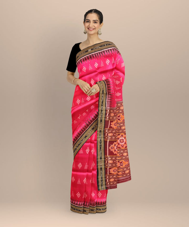 Pink black silk handloom khandua saree