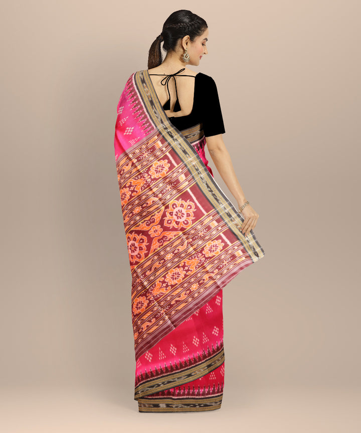 Pink black silk handloom khandua saree