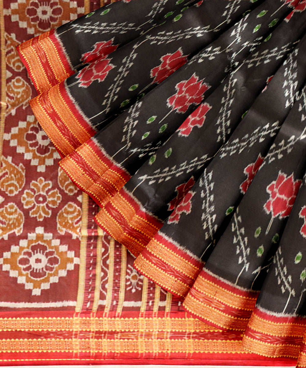 Black dark red silk handloom khandua saree