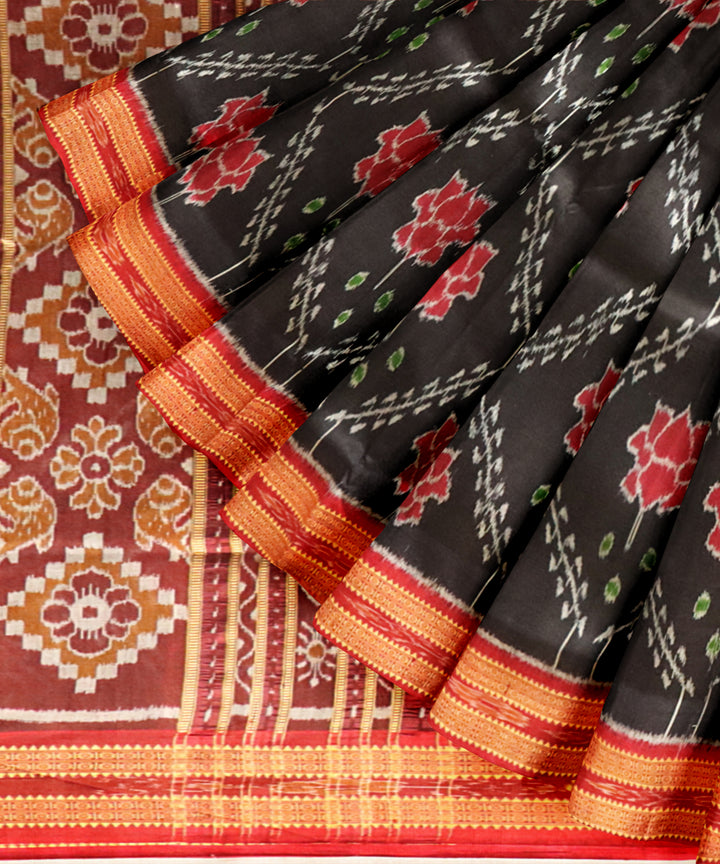 Black dark red silk handloom khandua saree