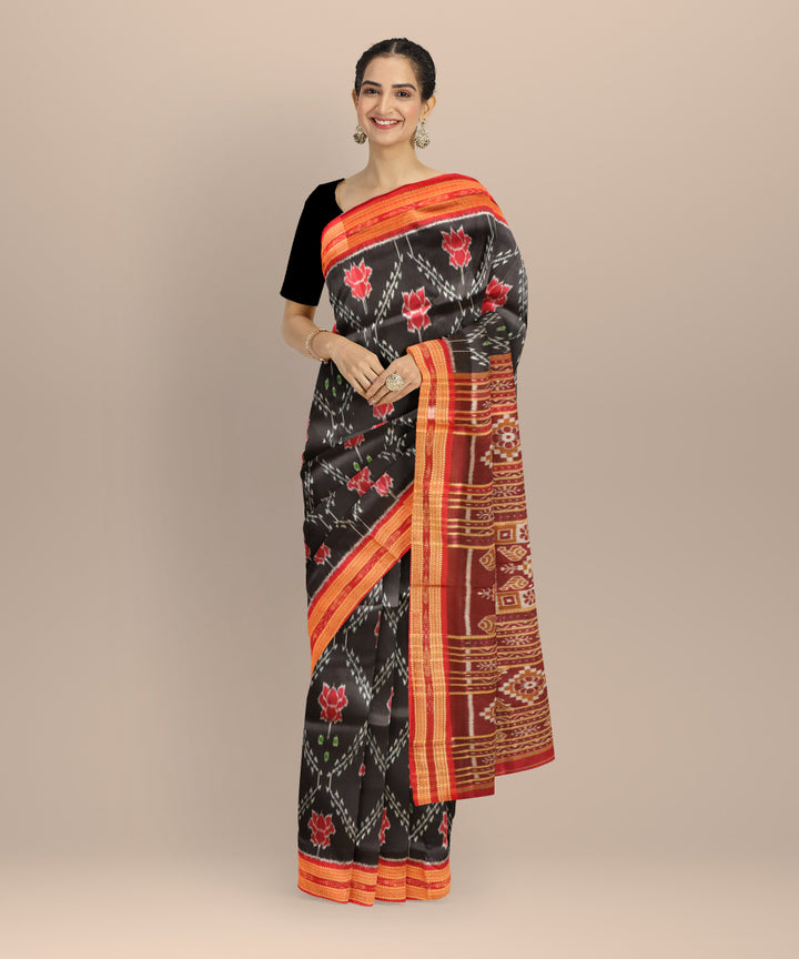 Black dark red silk handloom khandua saree