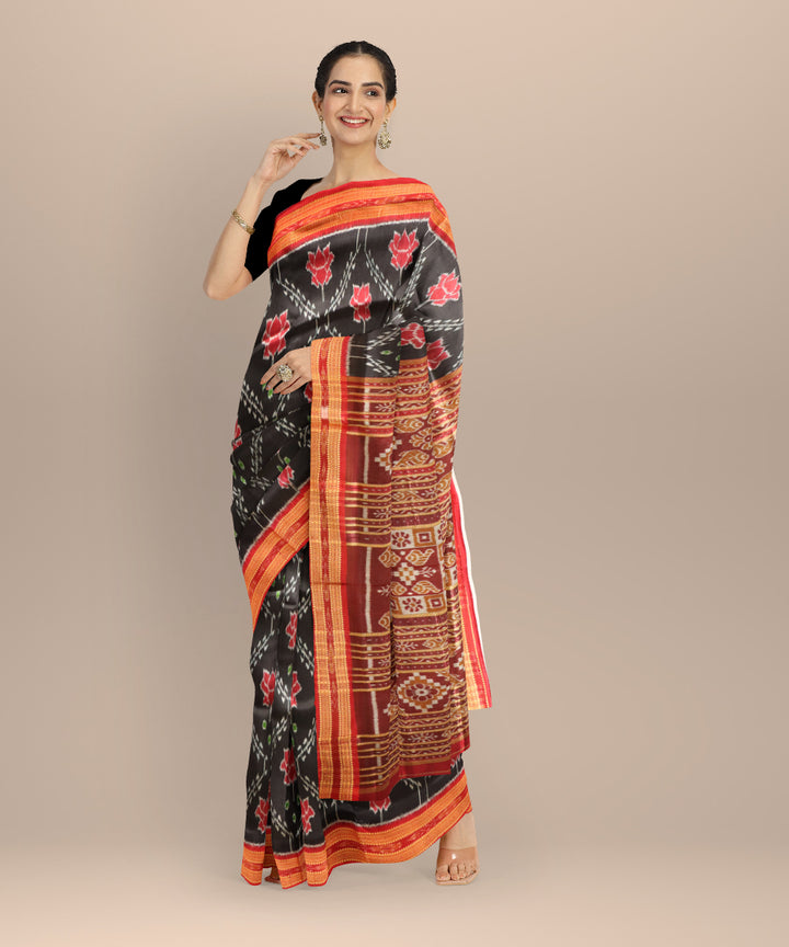 Black dark red silk handloom khandua saree