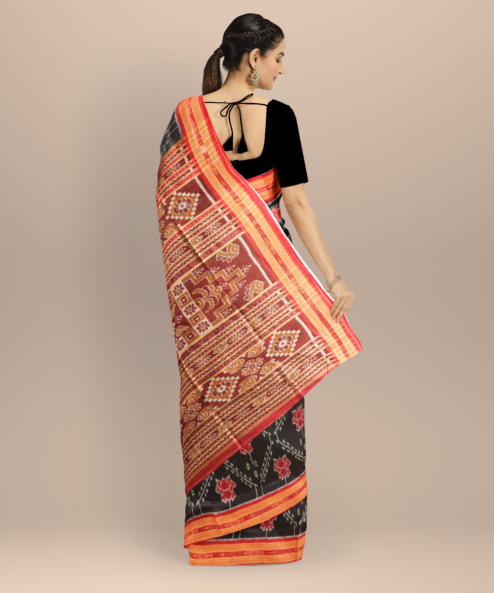 Black dark red silk handloom khandua saree