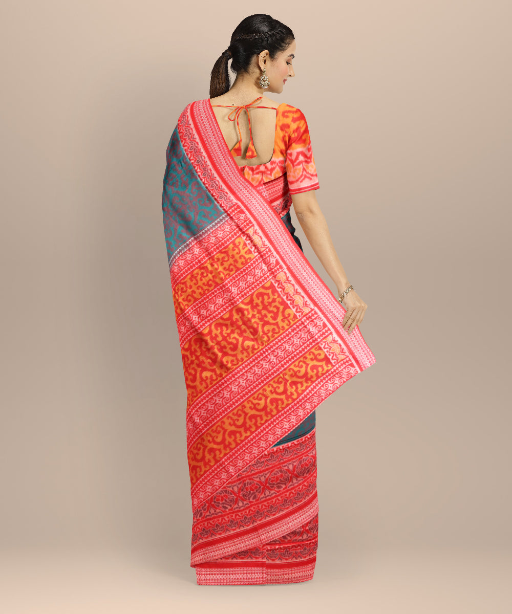 Dark green dark red cotton handloom sambalpuri saree