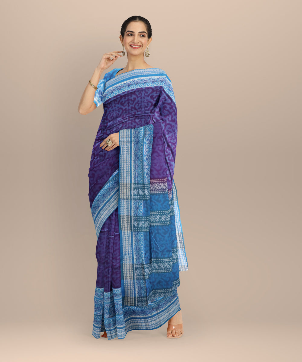 Multicolor denim handloom cotton sambalpuri saree