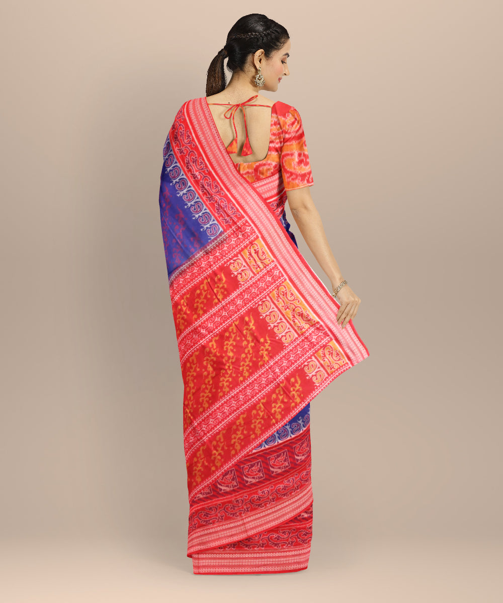 Sky blue dark red cotton handloom sambalpuri saree