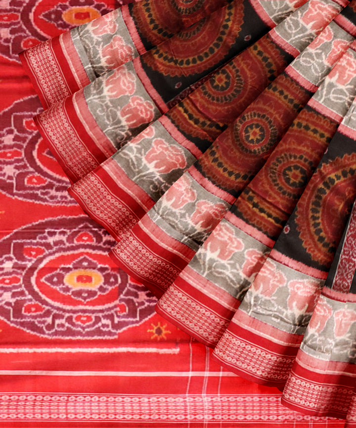 Grey dark red cotton handloom sambalpuri saree