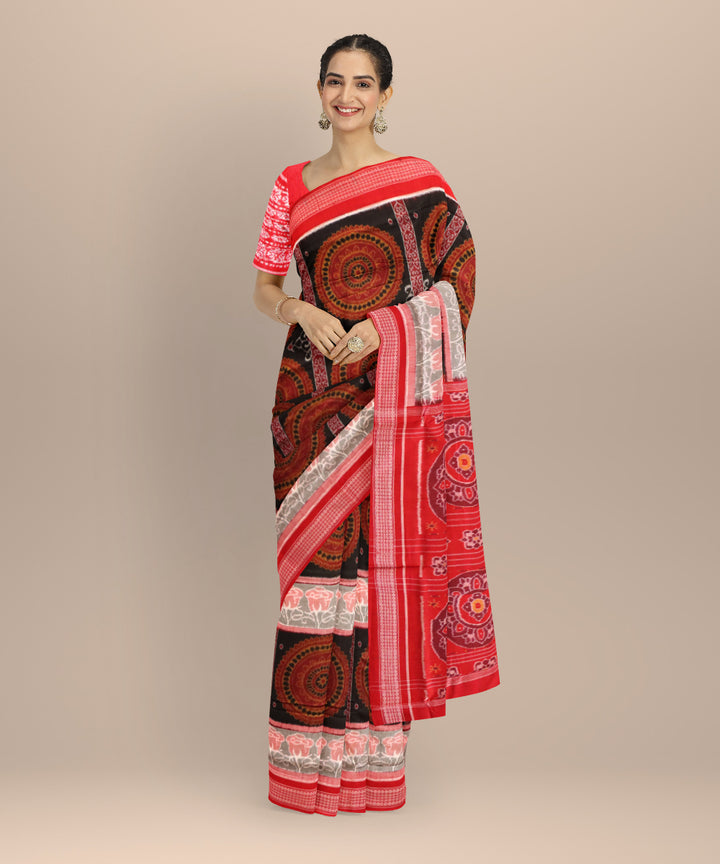 Grey dark red cotton handloom sambalpuri saree