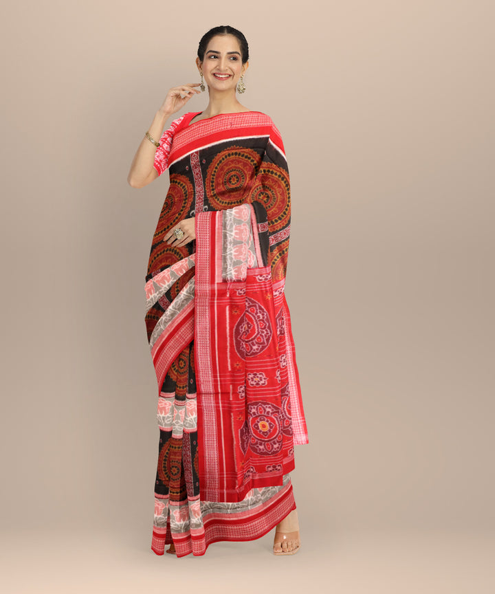 Grey dark red cotton handloom sambalpuri saree