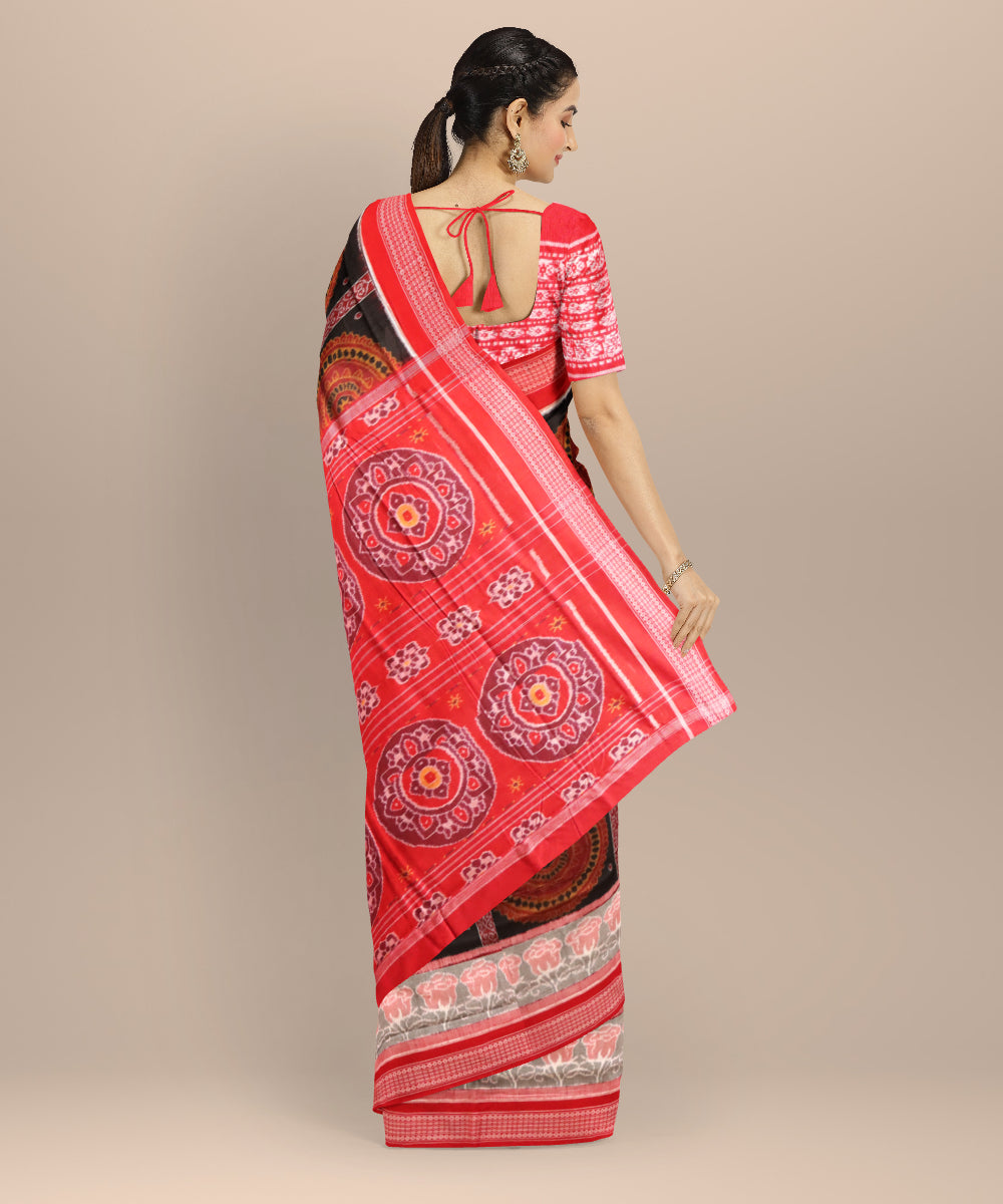 Grey dark red cotton handloom sambalpuri saree
