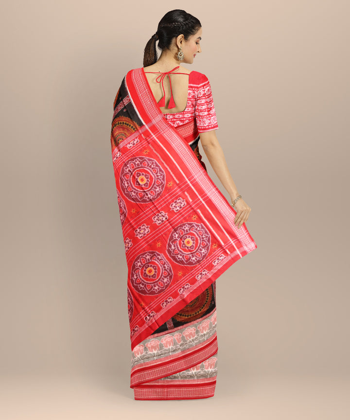 Grey dark red cotton handloom sambalpuri saree