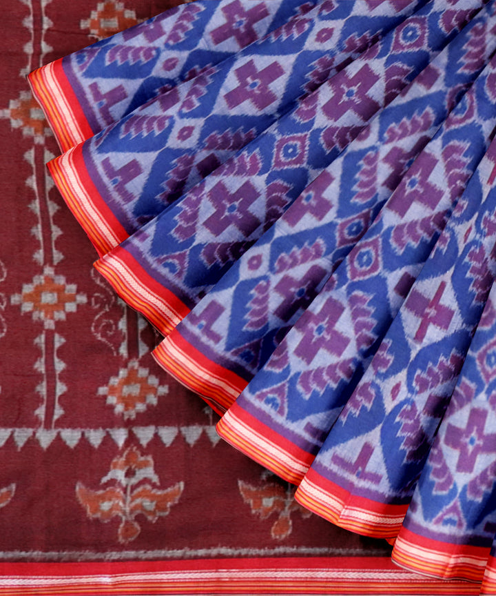 Electric ultramarine dark pastel blue cotton handloom nuapatna saree