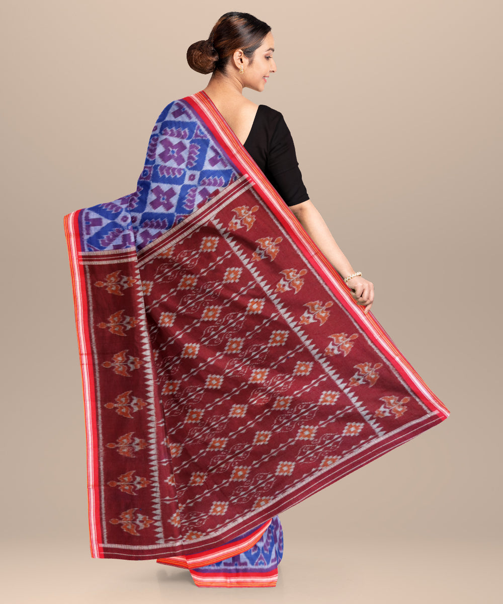 Electric ultramarine dark pastel blue cotton handloom nuapatna saree