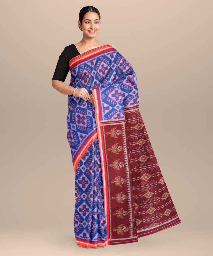 Electric ultramarine dark pastel blue cotton handloom nuapatna saree