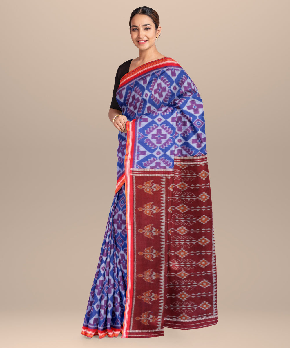 Electric ultramarine dark pastel blue cotton handloom nuapatna saree