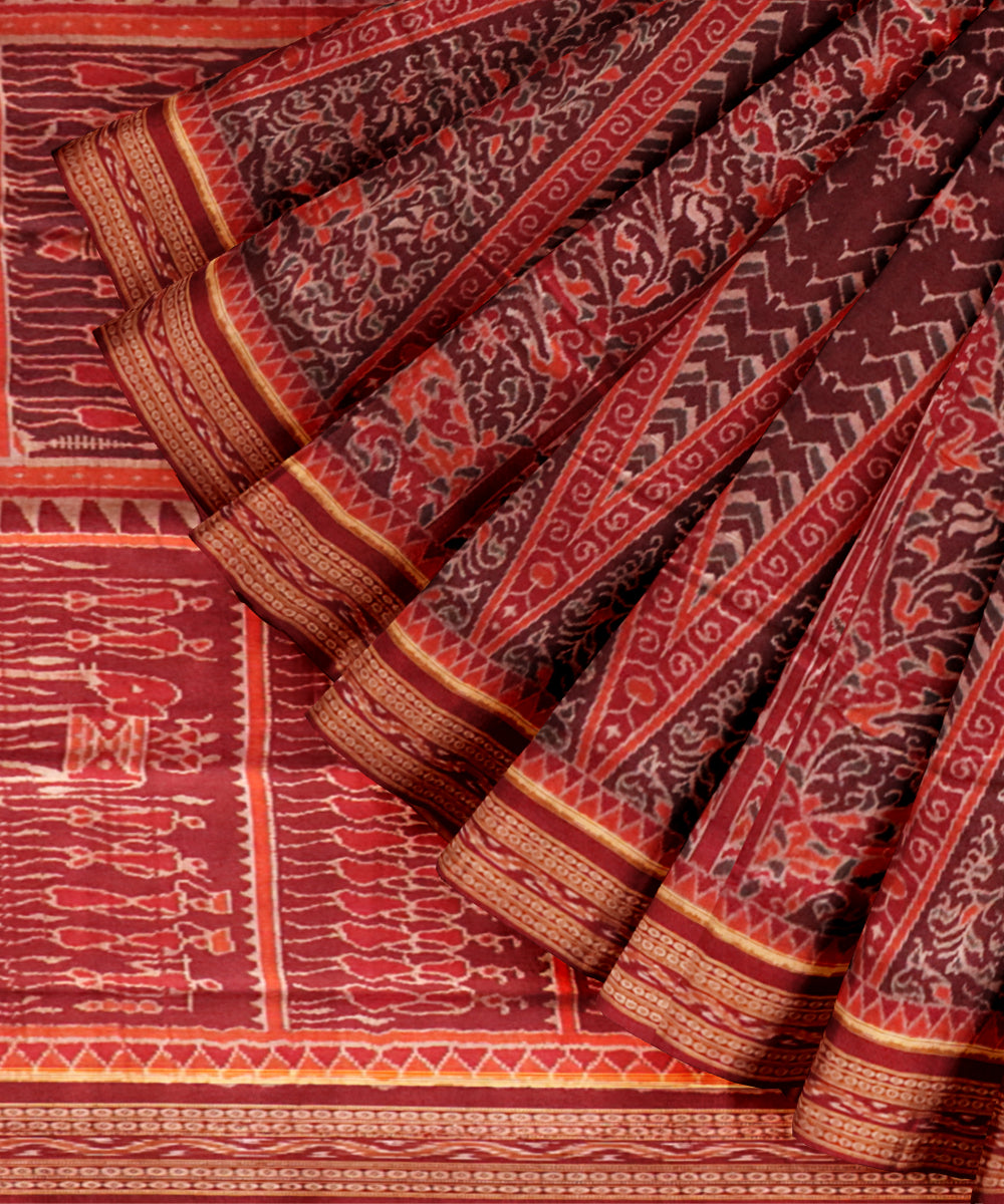 Maroon maroon cotton handloom sambalpuri saree
