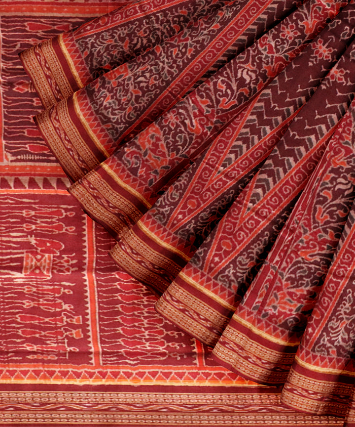 Maroon maroon cotton handloom sambalpuri saree