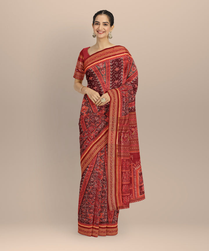 Maroon maroon cotton handloom sambalpuri saree