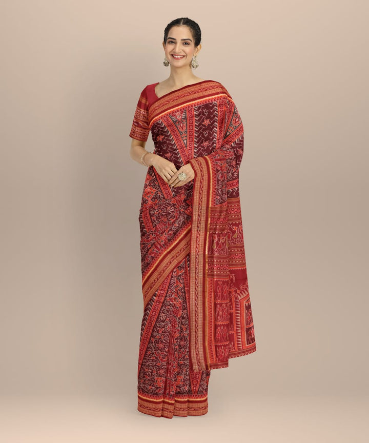 Maroon maroon cotton handloom sambalpuri saree
