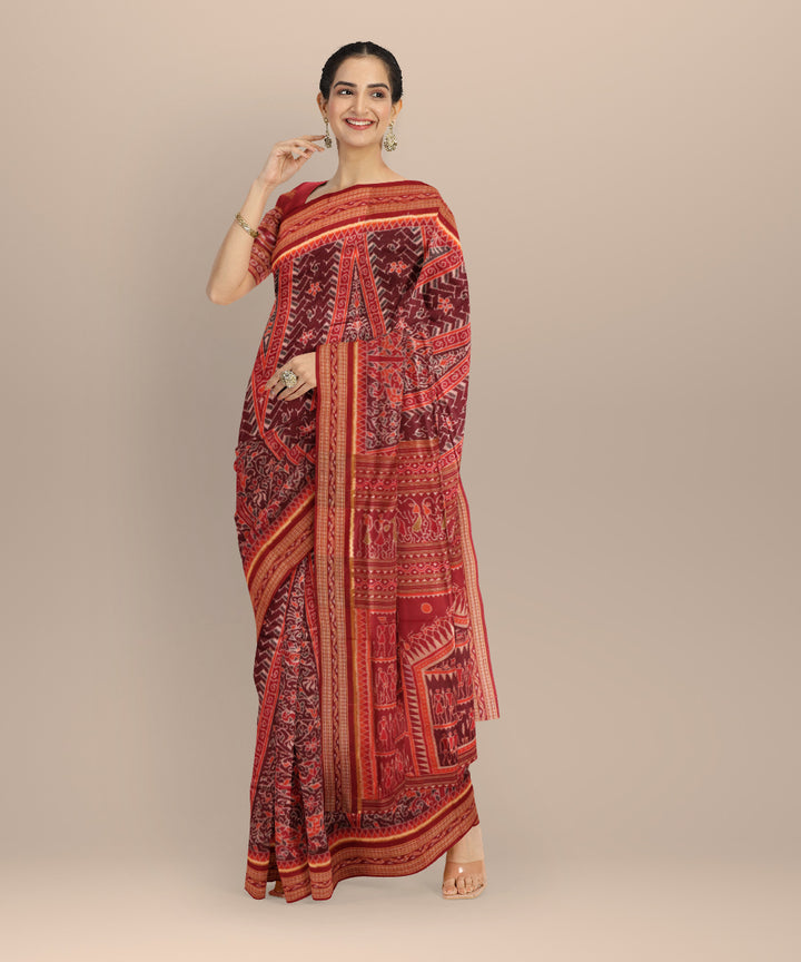 Maroon maroon cotton handloom sambalpuri saree